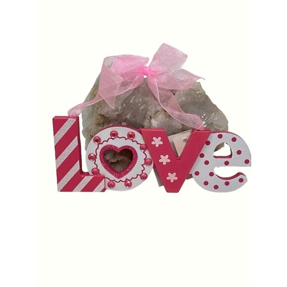 Valentines Pink Love Mini Sign 5 Inch Rhinestones Tiered Tray Decor Pink Love - Picture 2 of 10